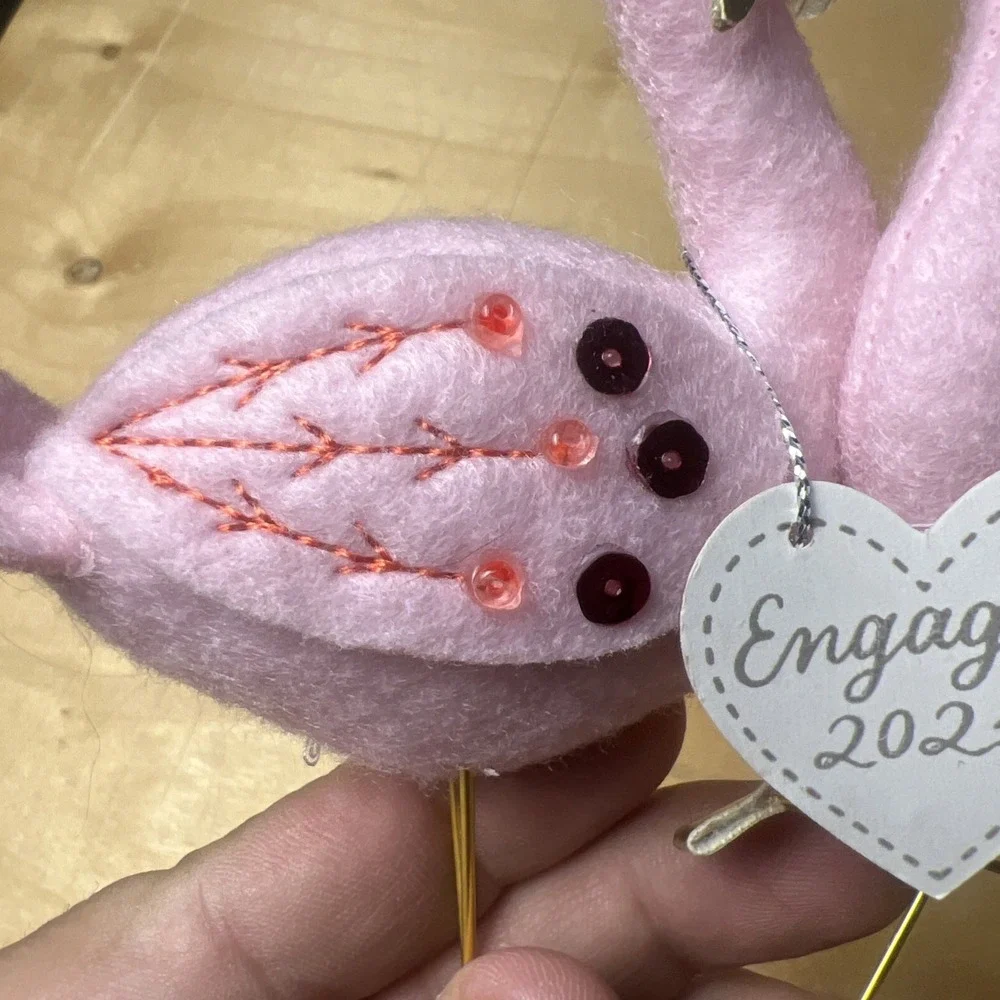Flamingo Love Birds Engaged 2021‎ Felt Christmas Ornament
